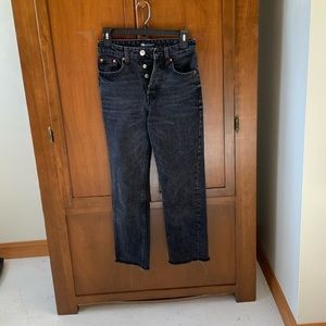 Zara high waist button fly straight leg mom jean